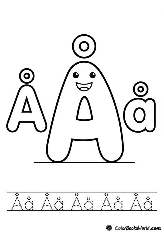Smiling Å character between large bubble Å and å, with a dotted tracing row below.