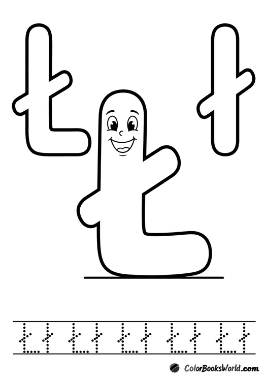 Smiling Ł character between large bubble Ł and ł, with a dotted tracing line below.