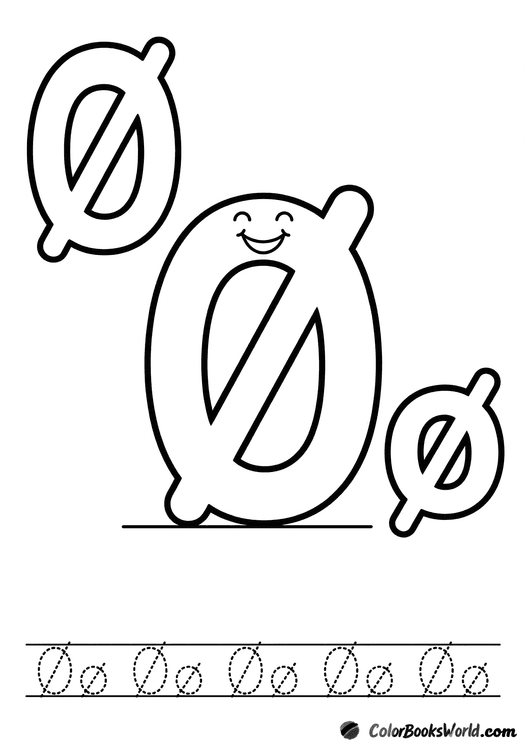 A smiling Ø character between large bubble Ø and ø, with a dotted tracing line below.