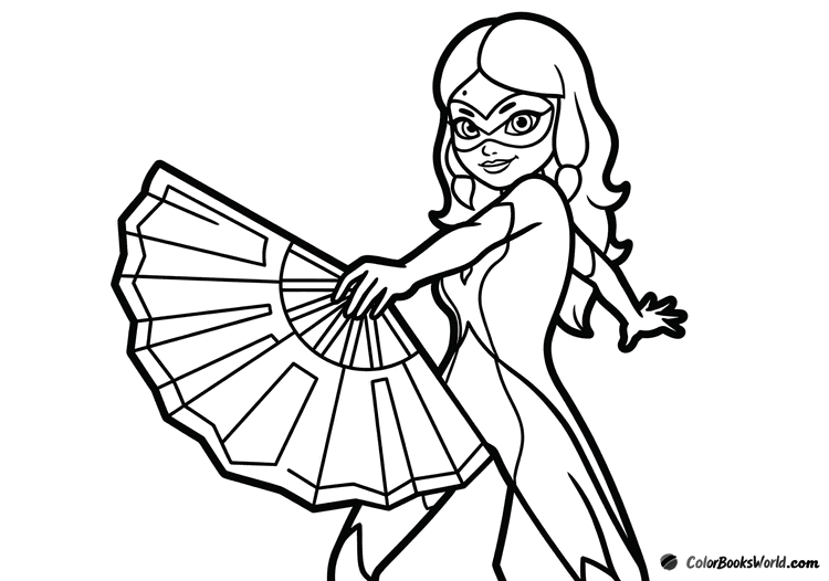 Rena Rouge from Miraculous holds a fan in a dynamic half-turn action pose.