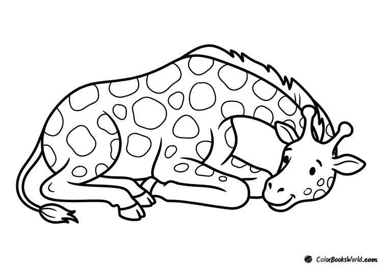 A simple cartoon giraffe lying on its side in a relaxed resting pose.