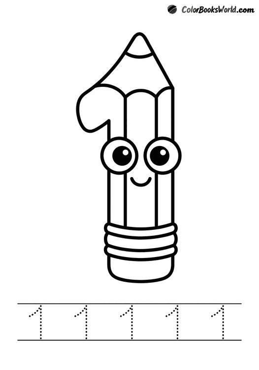 A smiling pencil shaped like the number 1, with a friendly face and a sharp tip.