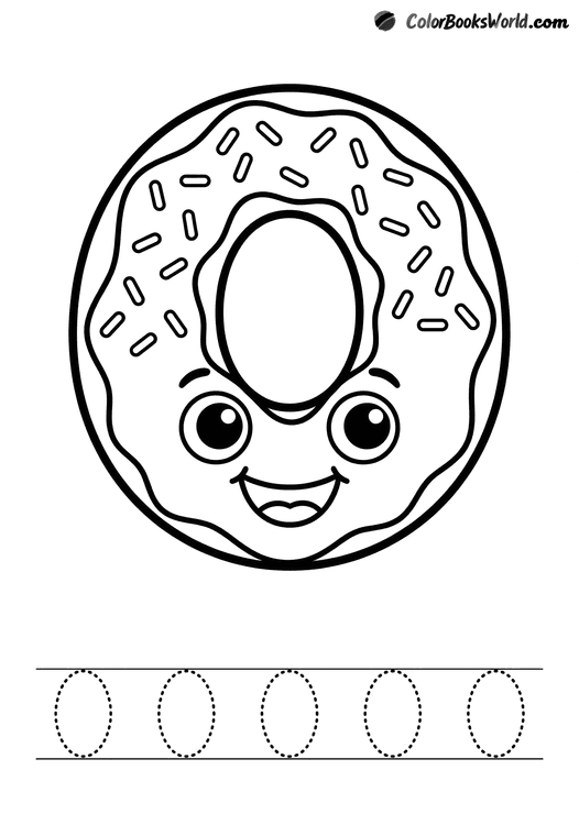 A smiling donut shaped like the number zero with sprinkles, floating above a simple ground line.