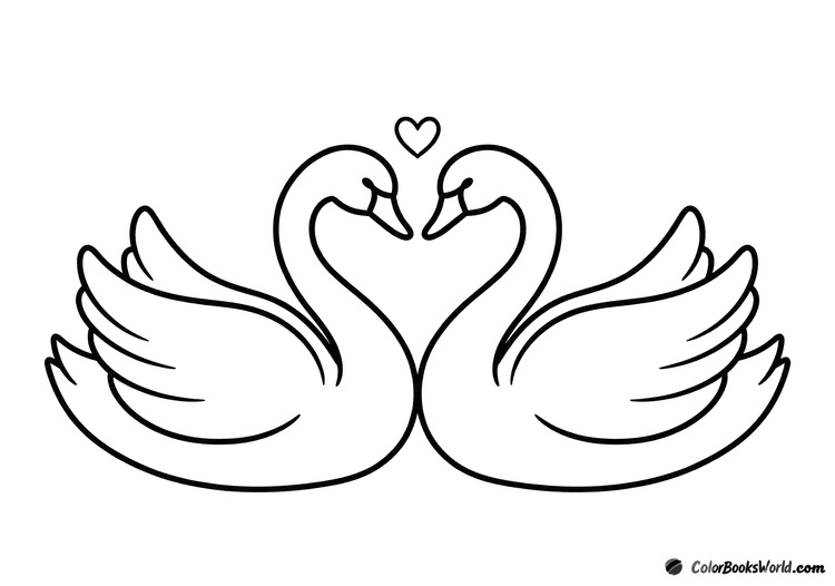 Two swans face each other, their curved necks forming a heart with a small heart between their beaks.