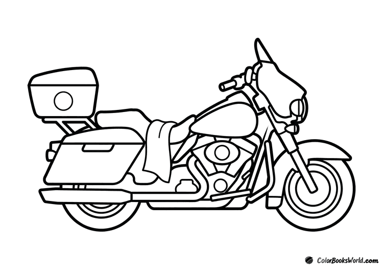 Large touring motorcycle with saddlebags, a top case, and a scarf draped on the seat.