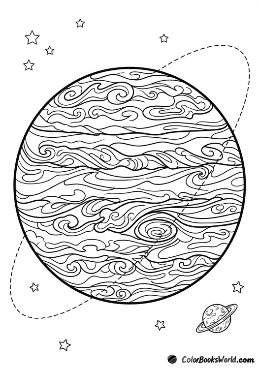 Venus with a thick, swirling cloud atmosphere and a curved orbital path in space.