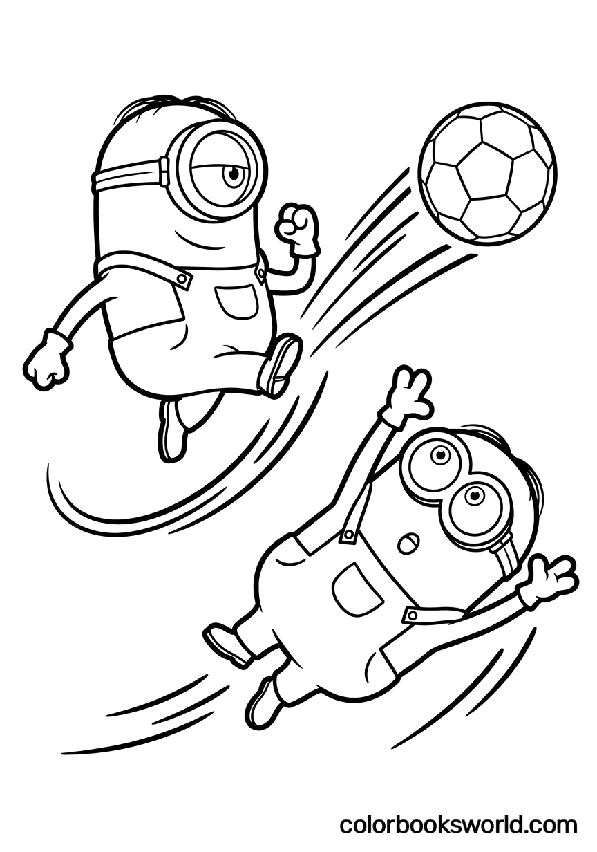 Stuart kicks a soccer ball as Bob stretches out to block it, with bold motion lines.