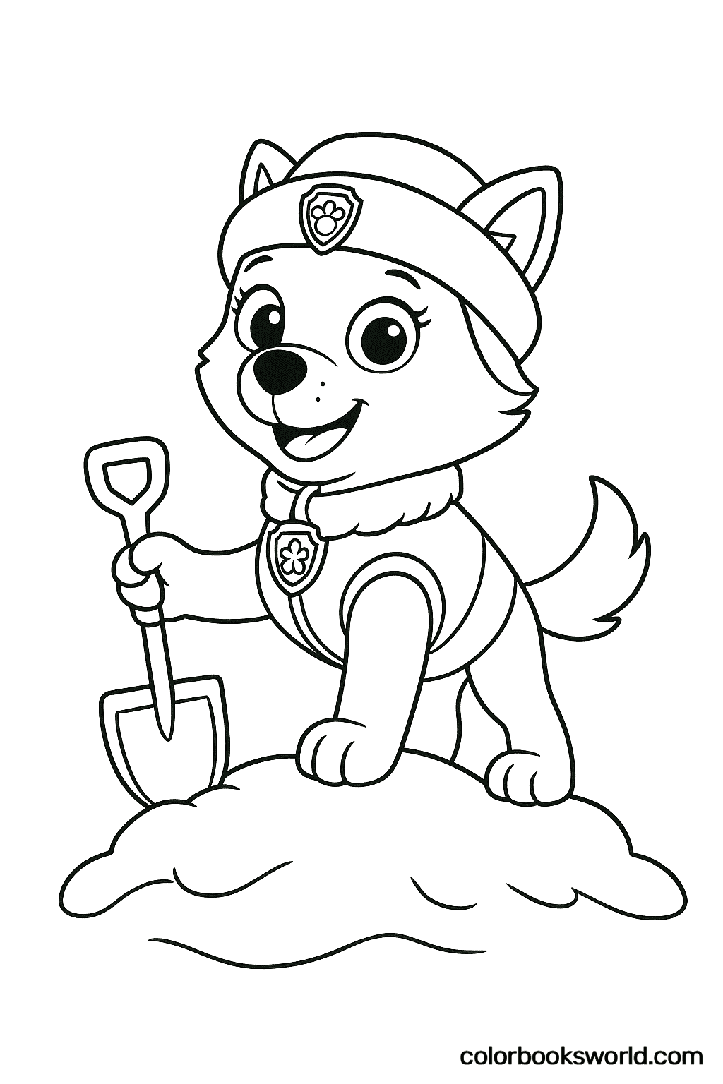 Everest digs into a small snowbank with a shovel on a snowy hill.