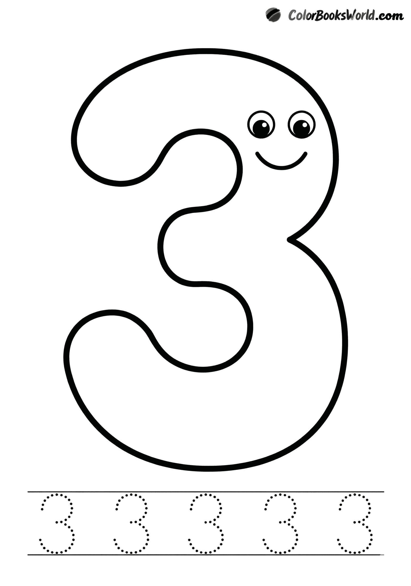 Una farfalla sorridente a forma di numero tre, con ali arrotondate e un viso amichevole.