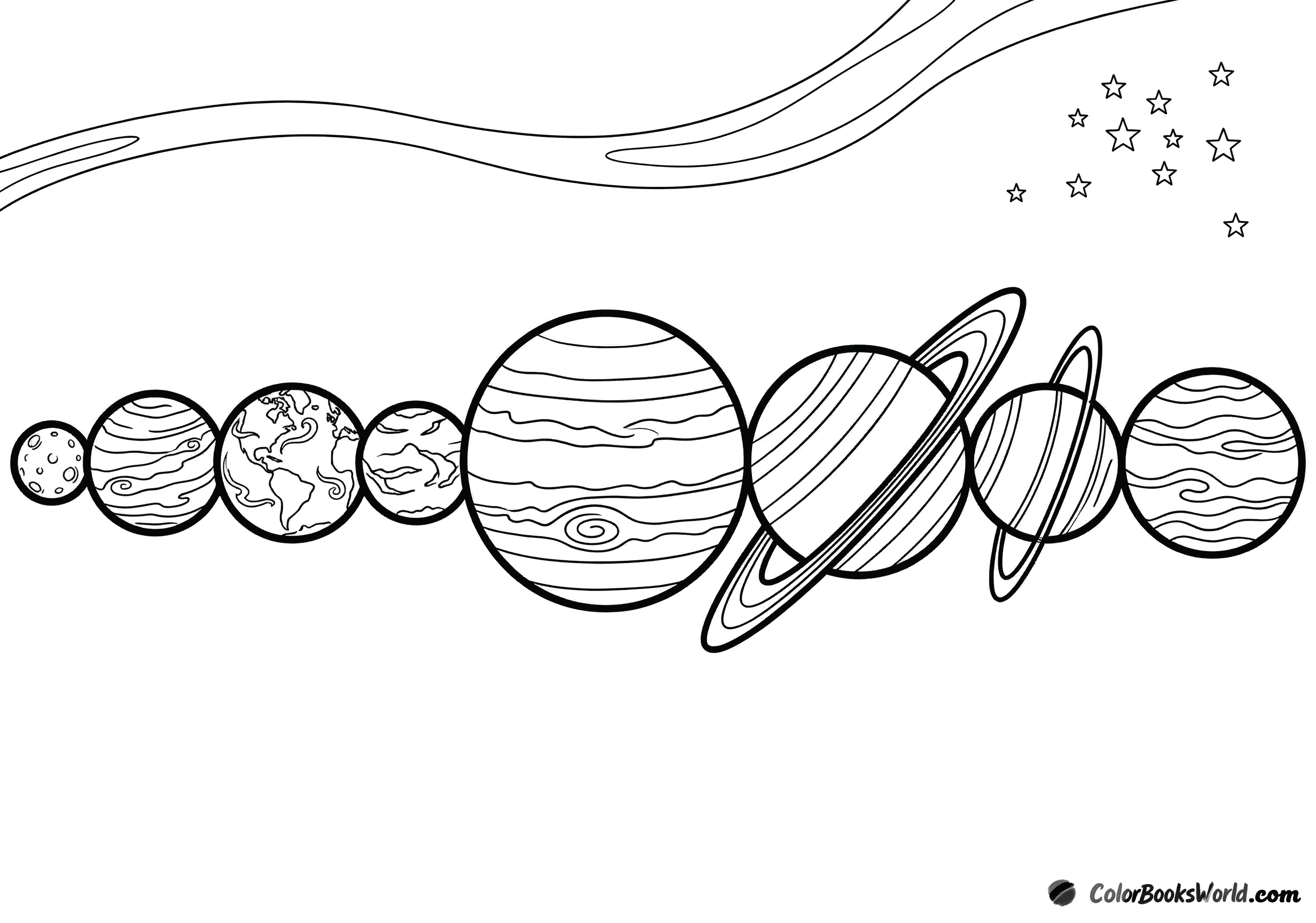 Eight planets of the Solar System lined up from Mercury to Neptune, showing relative sizes and surface details.