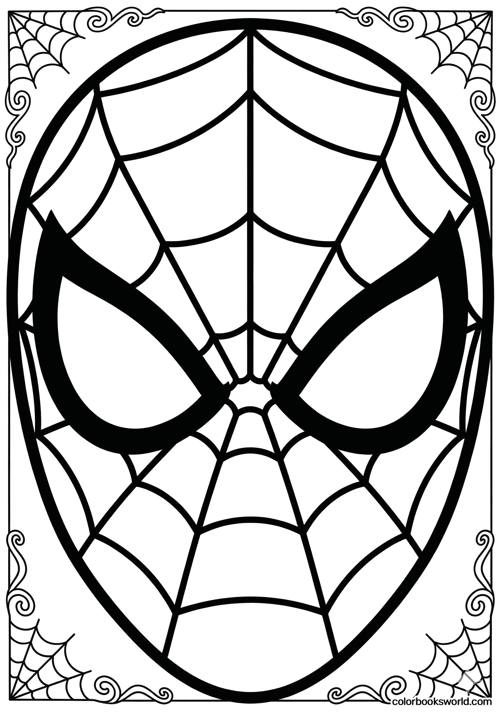 Primer plano de la máscara de Spider-Man con ojos grandes y patrón de telaraña.